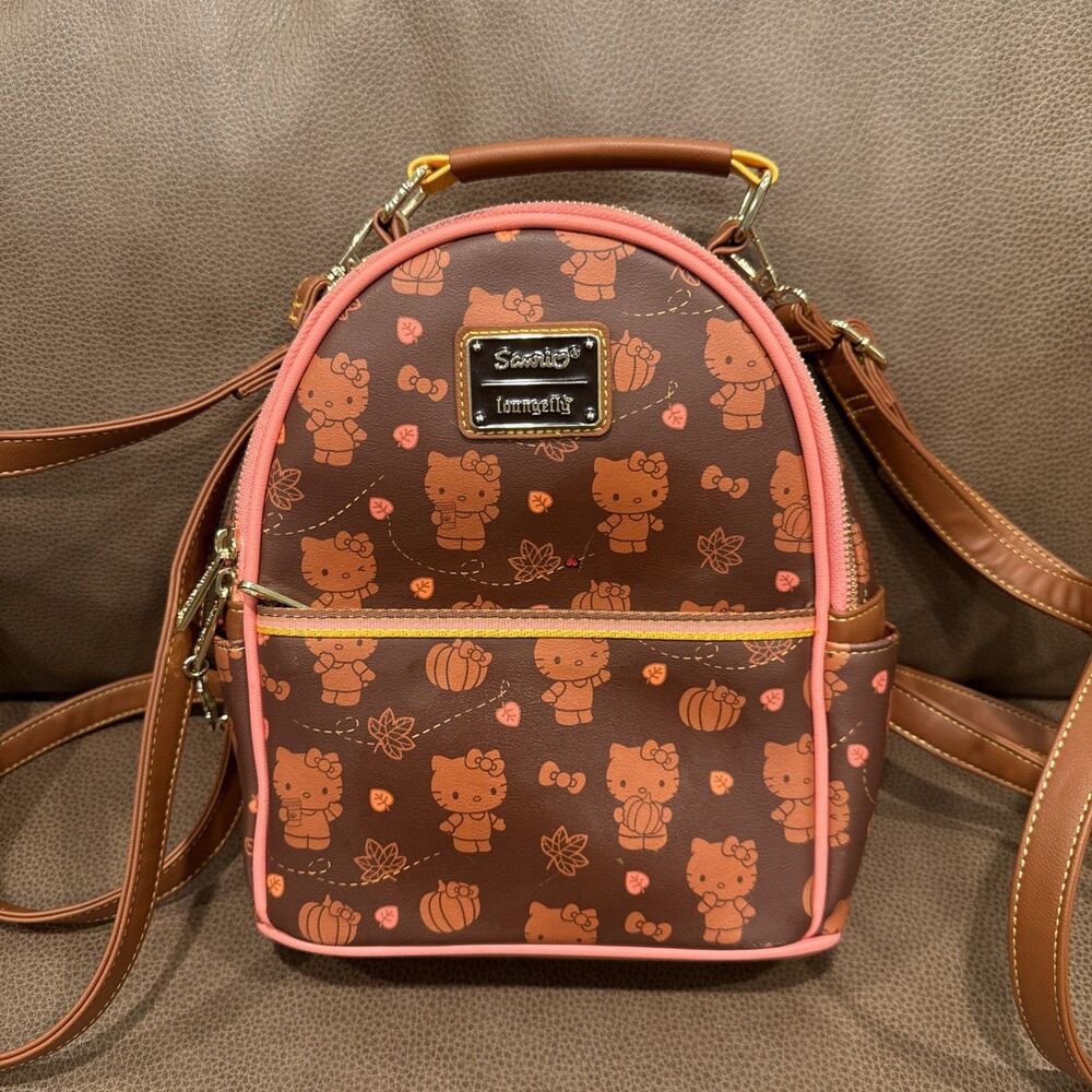 Loungefly Sanrio Hello Kitty Pumpkin Spice AOP Convertible Backpack and Wallet